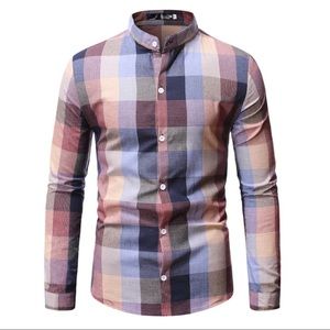 Band collar button up shirt